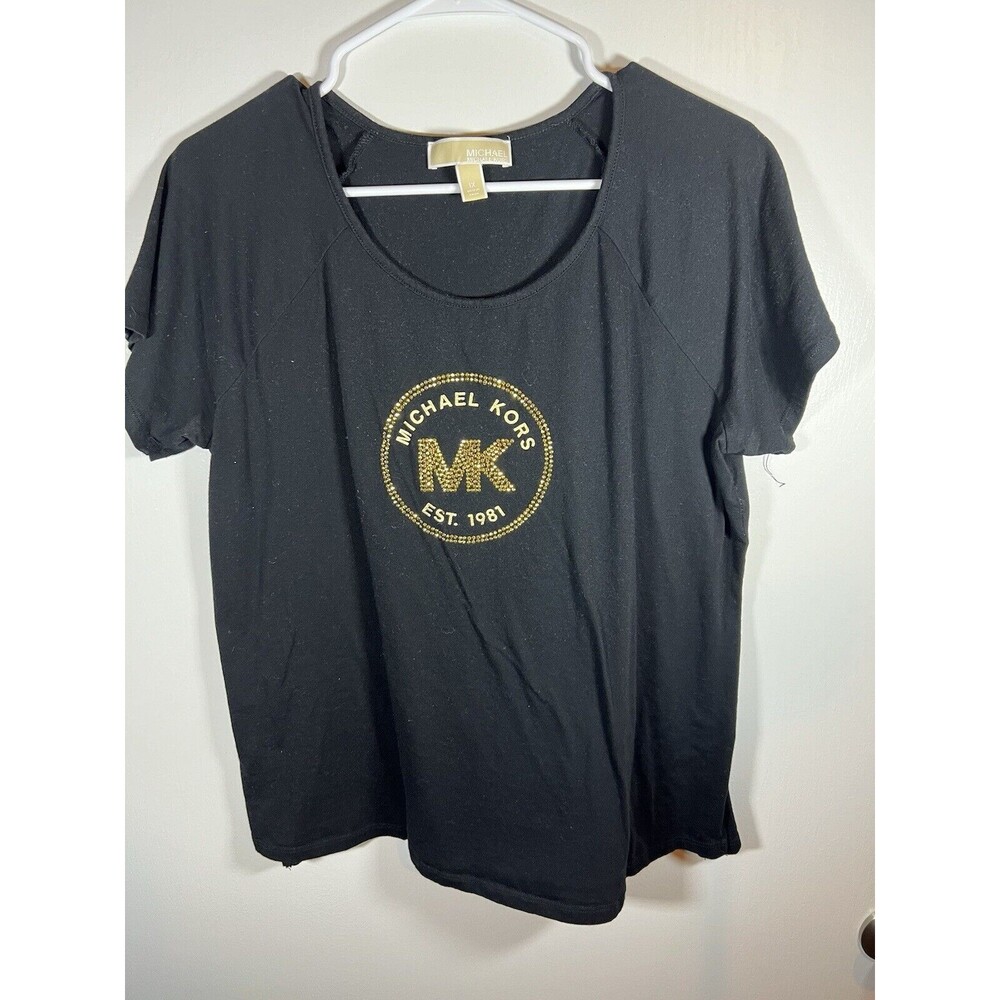 Womens Michael Kors Black And Gold Logo Shirt Size XL
